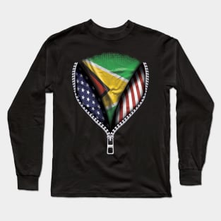 Guyanese Flag  Guyana Flag American Flag Zip Down - Gift for Guyanese From Guyana Long Sleeve T-Shirt